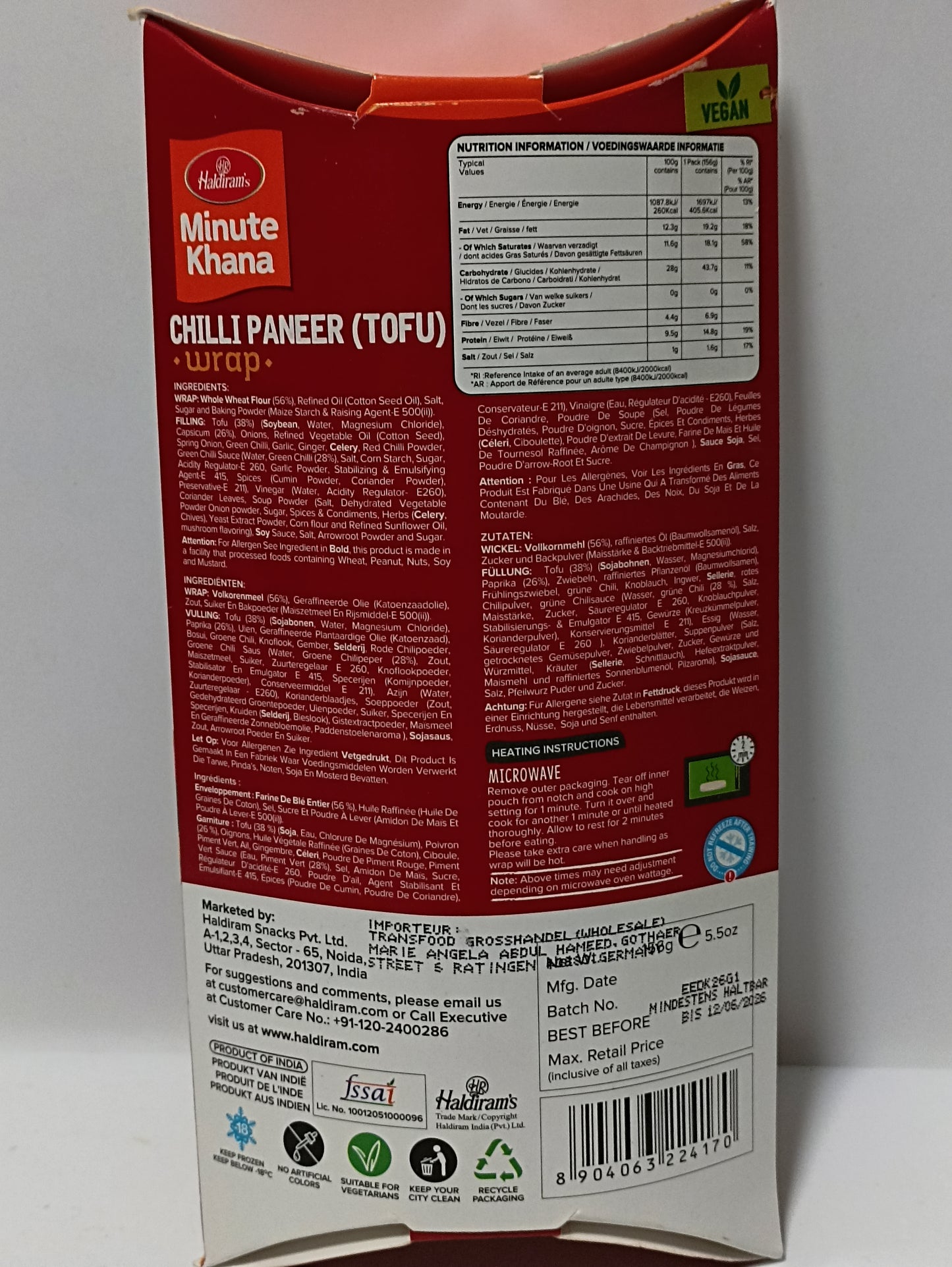 Haldiram Wrap Chilli Paneer Tofu156g