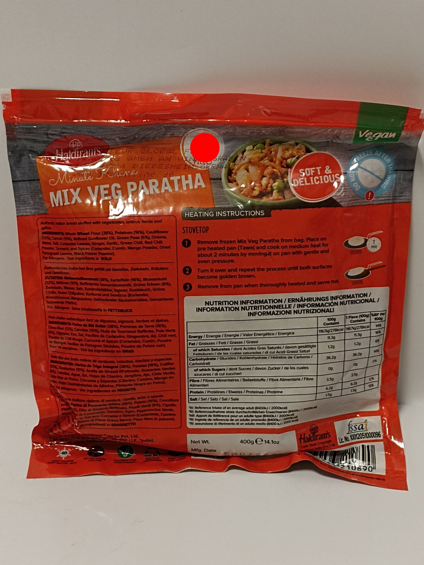 Haldiram Mix Veg Paratha Vegan 400g