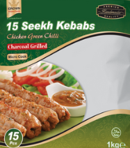 Crown 15 Seekh Kebabs Chicken Green Chilli Charcoal 900g